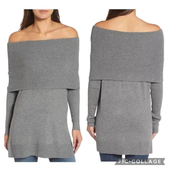 Caslon Gray 3 in 1 Convertible Cowl Neck Sweater Side Split Tunic Size L Women - Picture 3 of 11